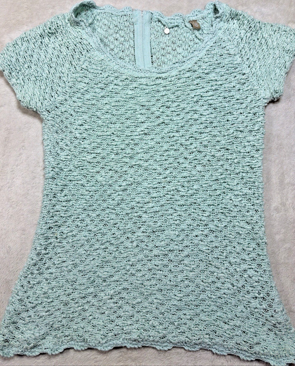 Knitted Knotted Anthropologie Textured Open Weave Knit Top Scalloped Mint Sz S